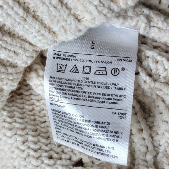 GAP Chunky Knit Cotton Sweater Women's L Soft Cozy Pullover Neutral Fall Winter - Picture 8 of 11